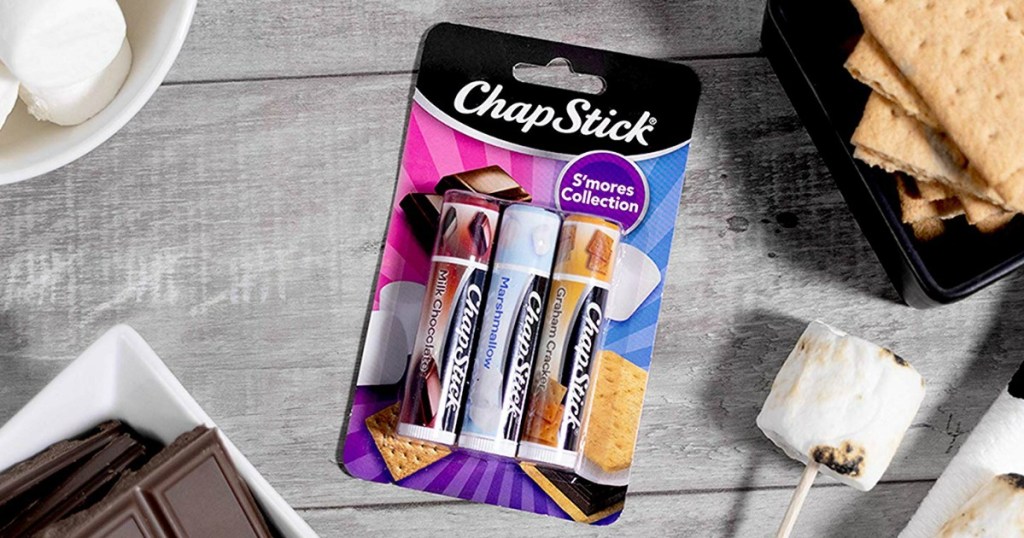 ChapStick S'Mores collection on table by s'mores