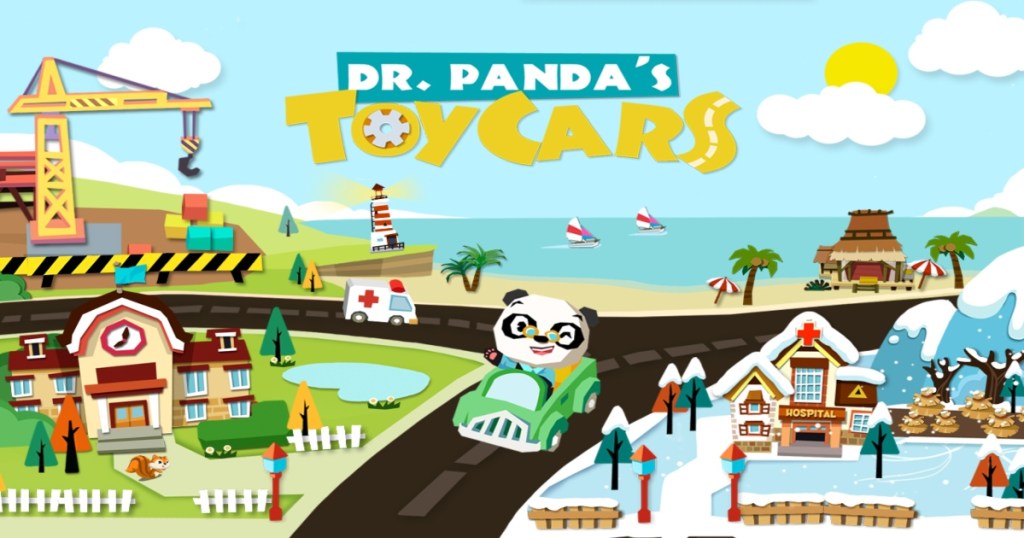 Dr. Panda Toy Cars App with Panda in a car on the road