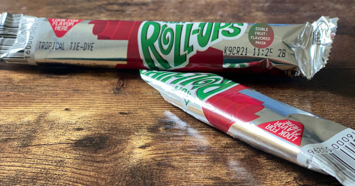 2 Fruit Roll-Up sheet masks in wrapper on a table