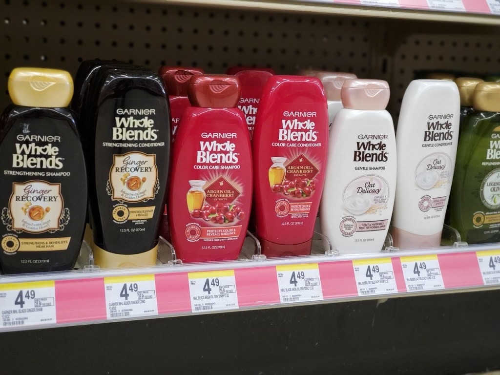 Garnier Whole Blends hair care on Walgreens shelf