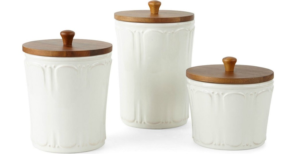 set of three white canisters