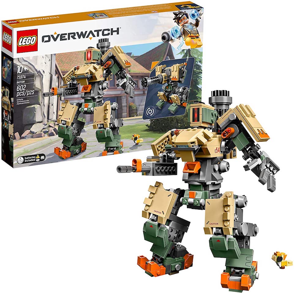 LEGO Overwatch robot in front of box