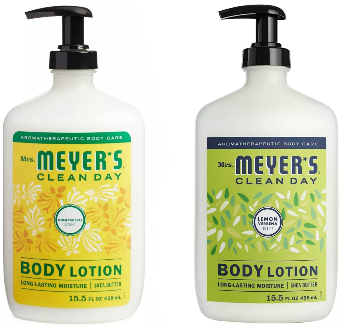 Two scents of natural body lotion in pump bottles