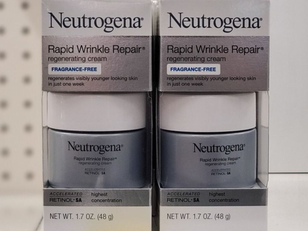 two boxes on store shelf containing wrinkle cream for the face