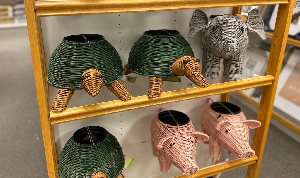 wicker animal planters on shelf at Kohl's