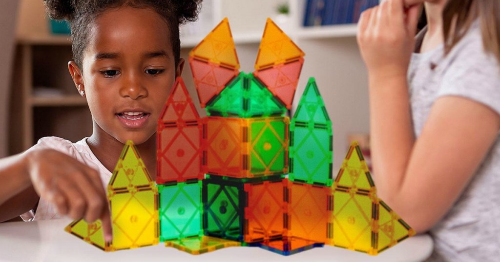 kids playing with magnetic tiles