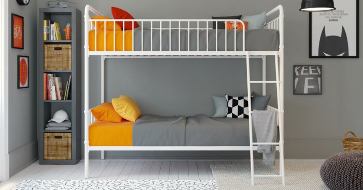 white metal bunk bed