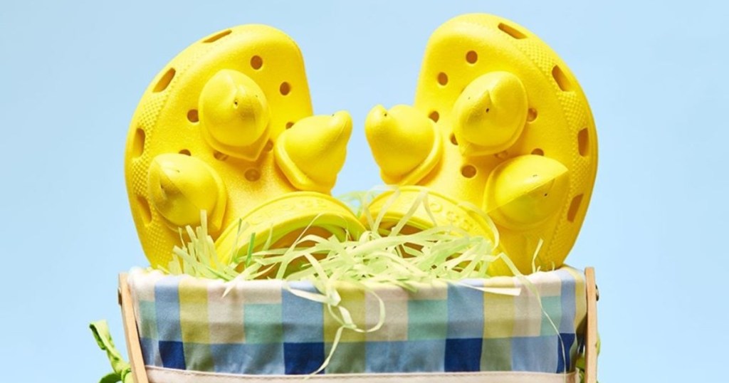 yellow Peeps Crocs in an Easter basket