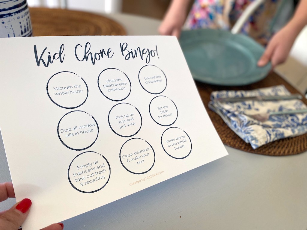 holding kids chore bingo printable 