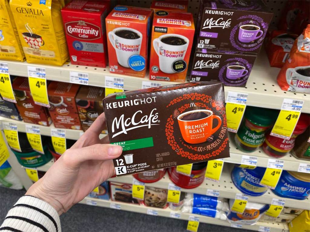 hand holding a box of Keurig McCafe 12 ct k cups