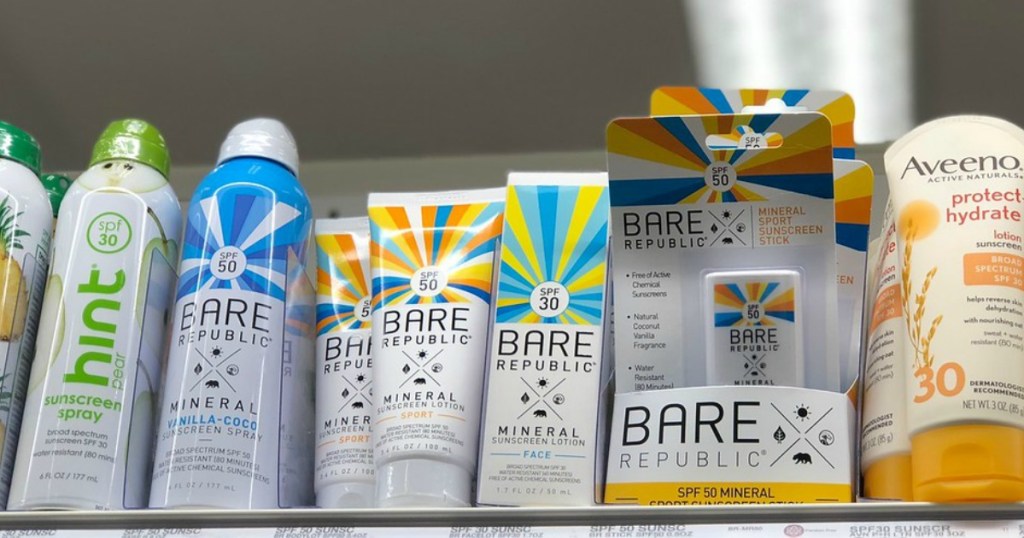 sunscreen displayed on a store shelf