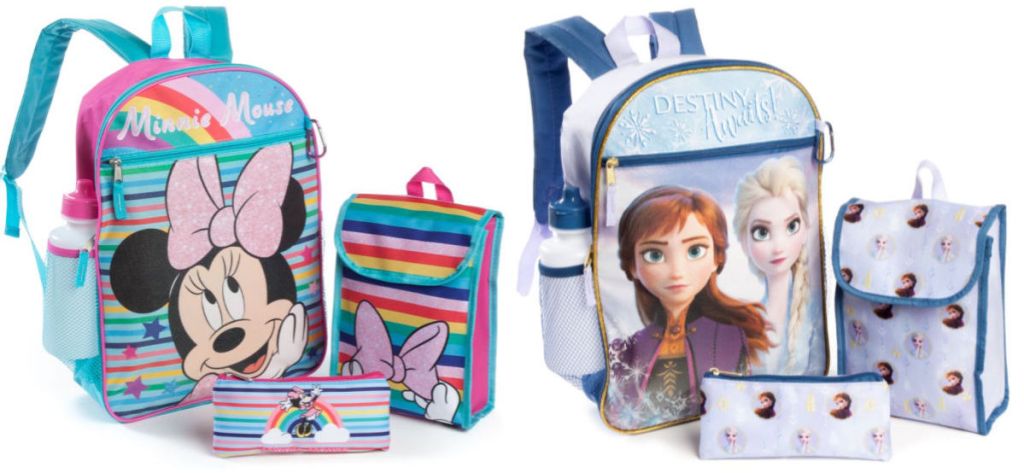 minnie mouse and disney frozen disney backpack sets