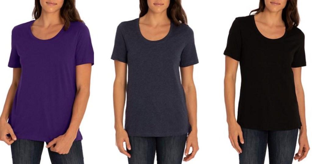 three women wearing Eddie Bauer Women's Scoop Neck T-Shirt