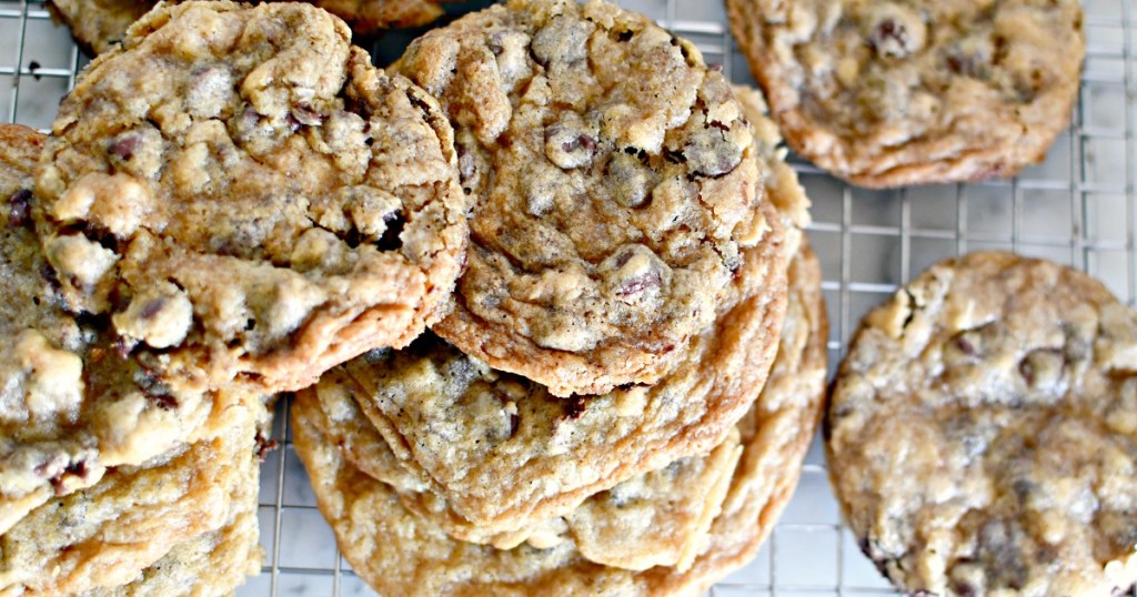 Hilton chocolate chip cookies on a cooling rack