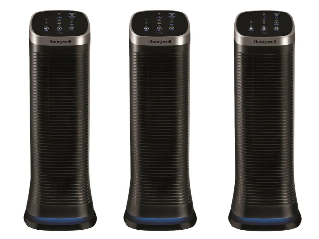 three black air purifiers