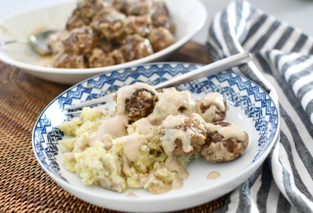 Ikea's famous meatballs plated with potatoes