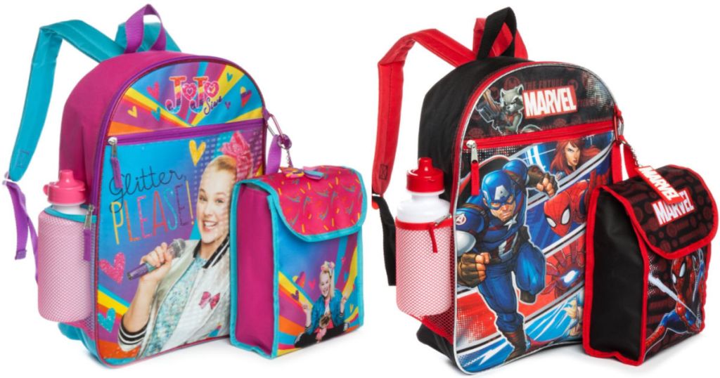 JoJo Swia & Marvel 5 Piece Back Pack Set with lunch box, water bottle, and backpack