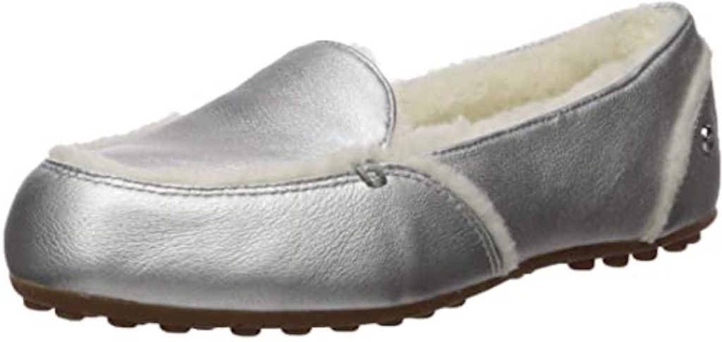 silver UGG Hailey Genuine Shearling Lined Metallic Slipper