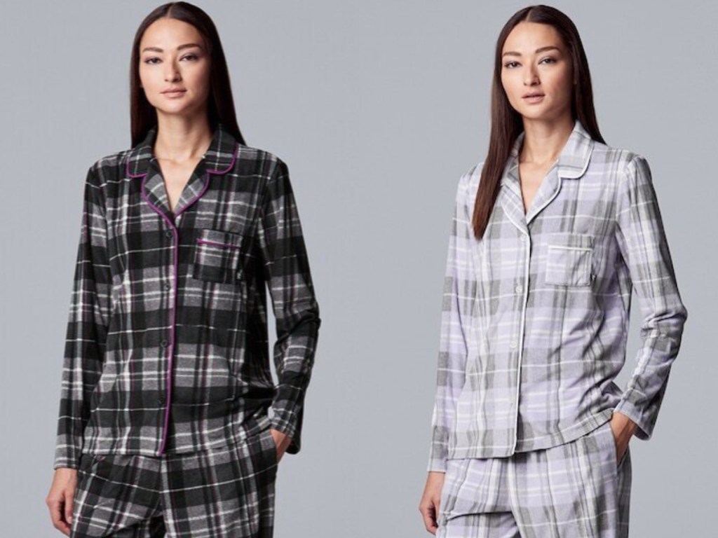 black, purple, and grey plaid simply vera pajama set