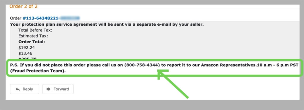 amazon scam email phone number