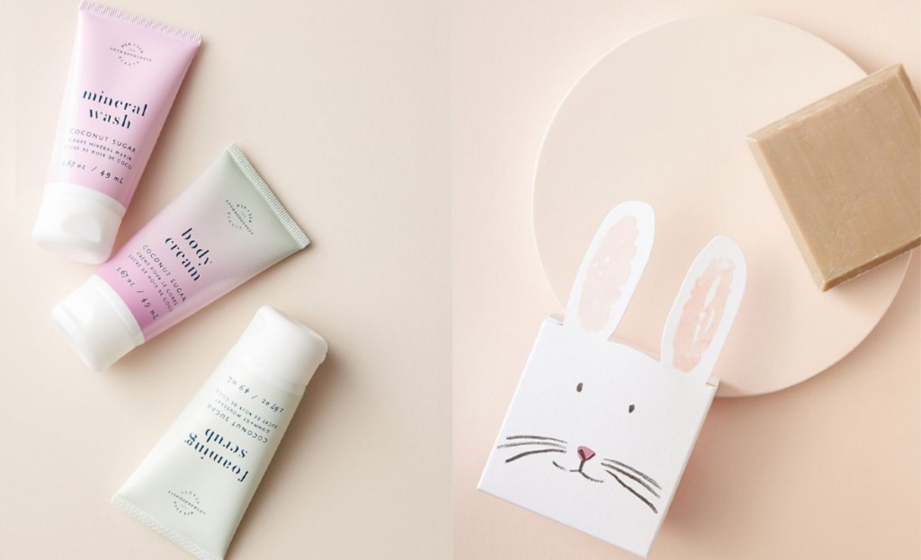 anthropologie beauty items body wash travel set and bunny soap