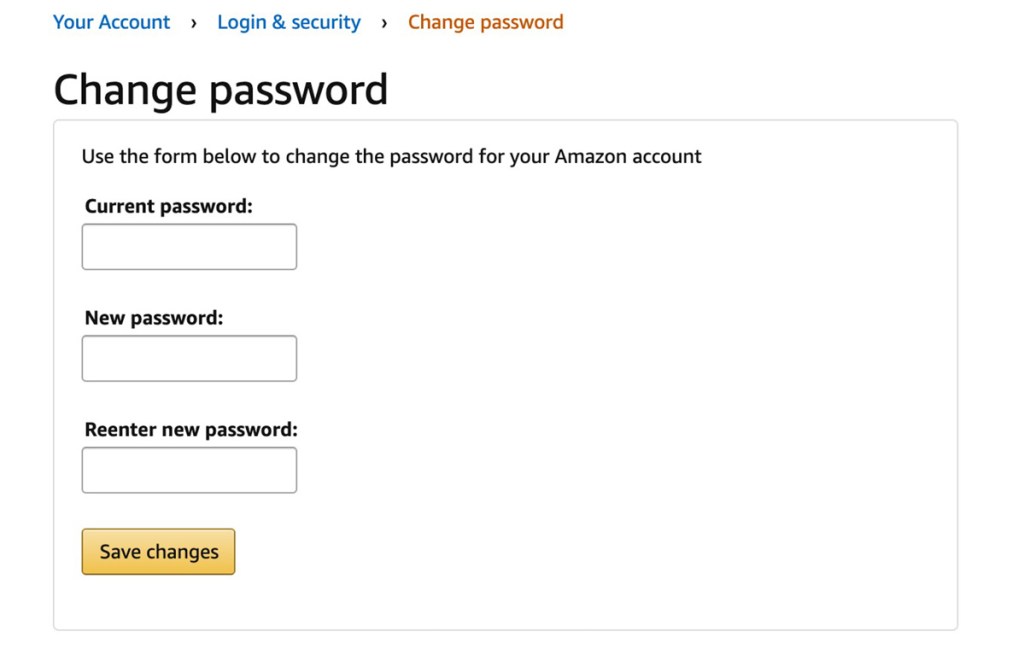 amazon change password screen