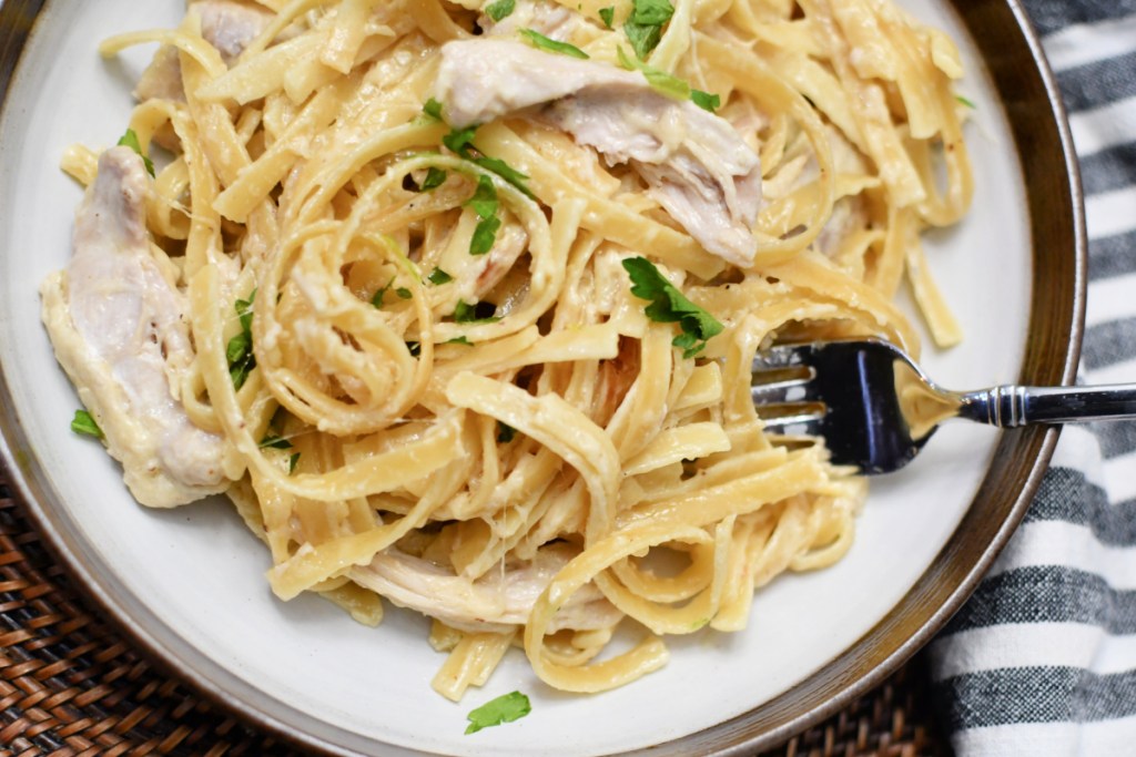 chicken fettuccine alfredo on a plate