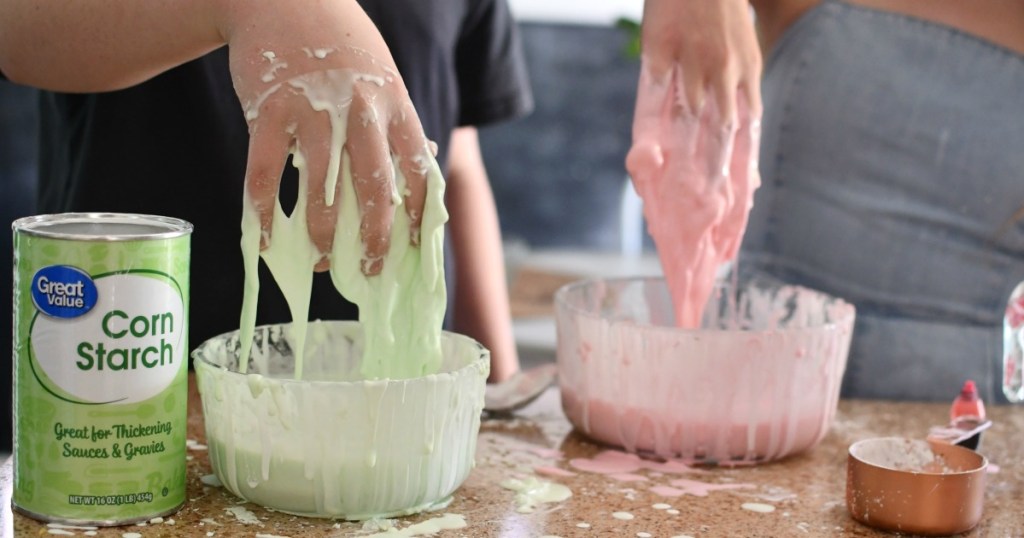 diy oobleck in 2 bowls