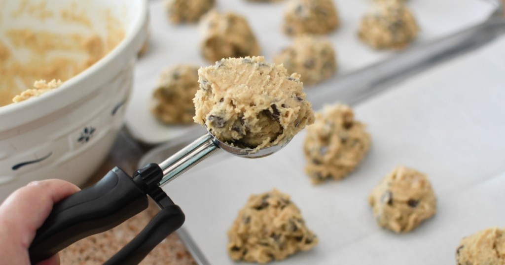 cookie dough on an ice cream scoop