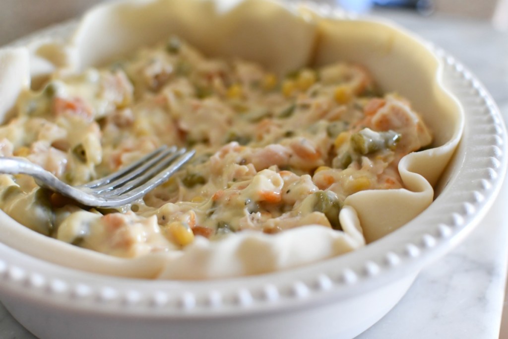 making chicken pot pie from pantry ingredients