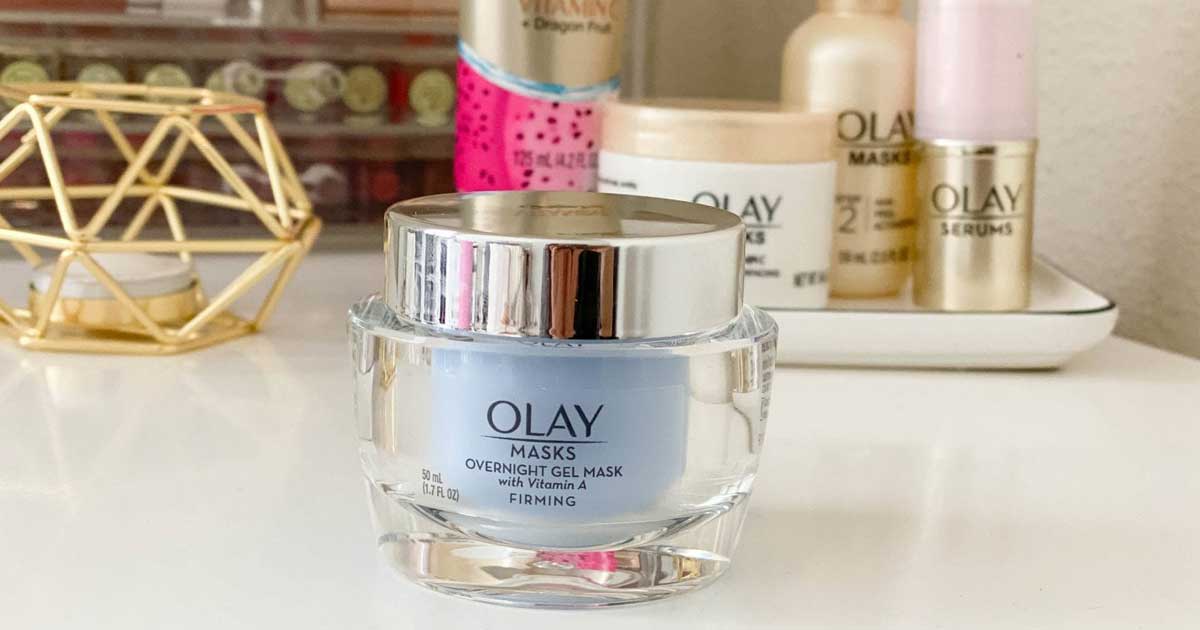 olay overnight gel mask on a table 