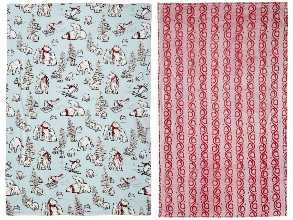 polar bear and red themed thow blankets