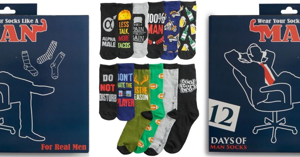 12 pairs of socks with crazy designs on them 