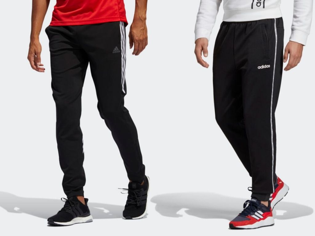 two men wearing track pants 