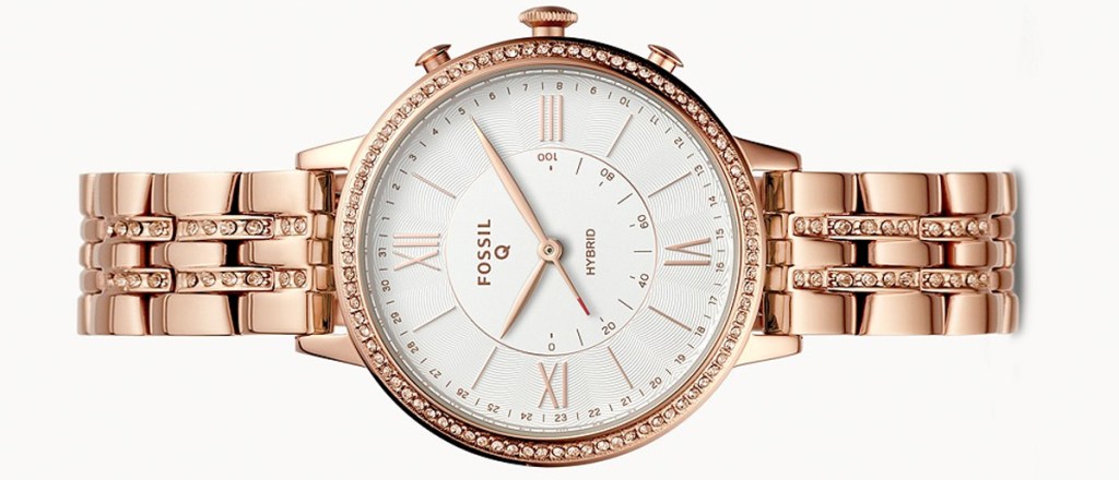 womens rose gold fossil watch with white face