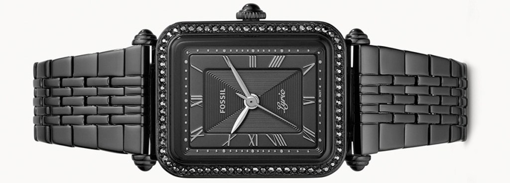 black fossil watch with square face and black band