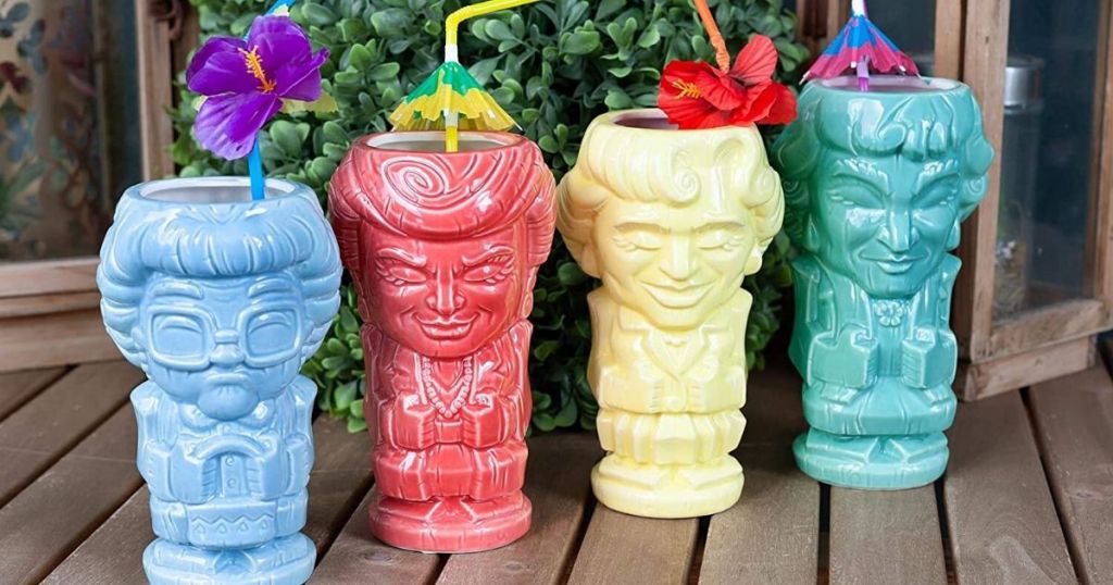 4 tiki mugs shaped like the Golden Girls 