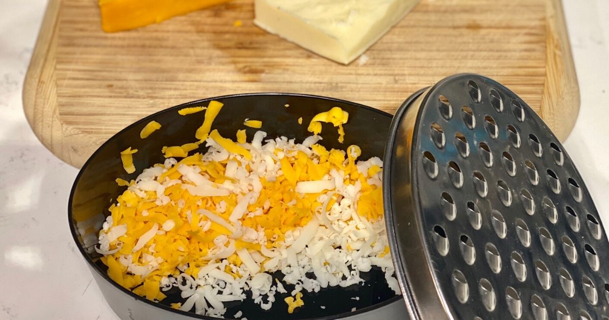 Grated cheese in the storage onlinepartment of Amazon cheese grater