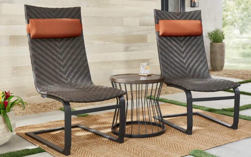 Hampton Bay Patio Set with orange pillows