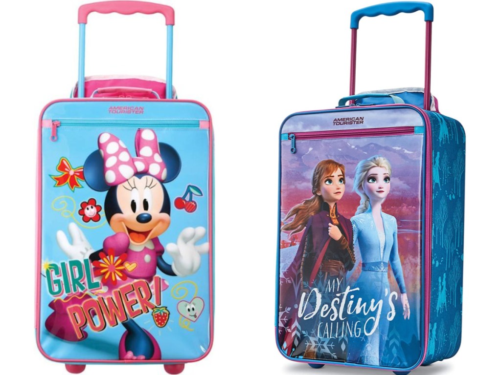 Minnie Mouse Suitcase and Frozen Suitcase sitting next to each other