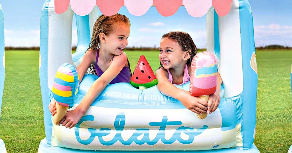 Kids playing Intex Ice Cream Stand Inflatable Playhouse and Pool