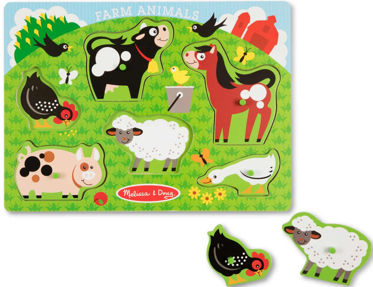 Farm animal puzzle with wooden pieces