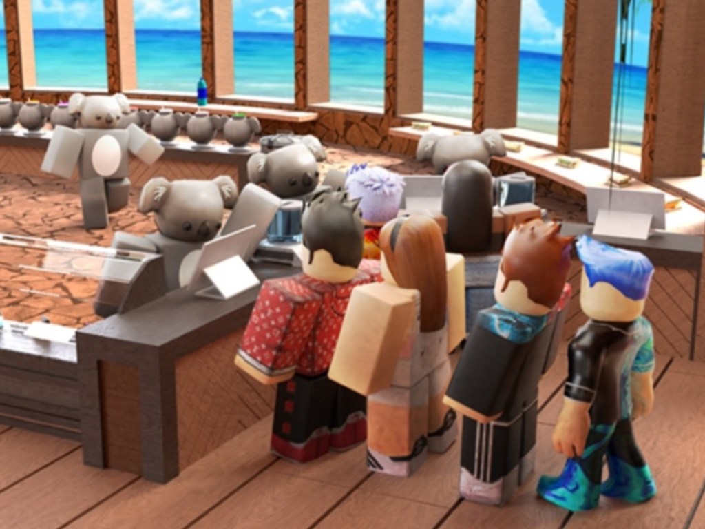 Roblox characters in line at a koala cafe