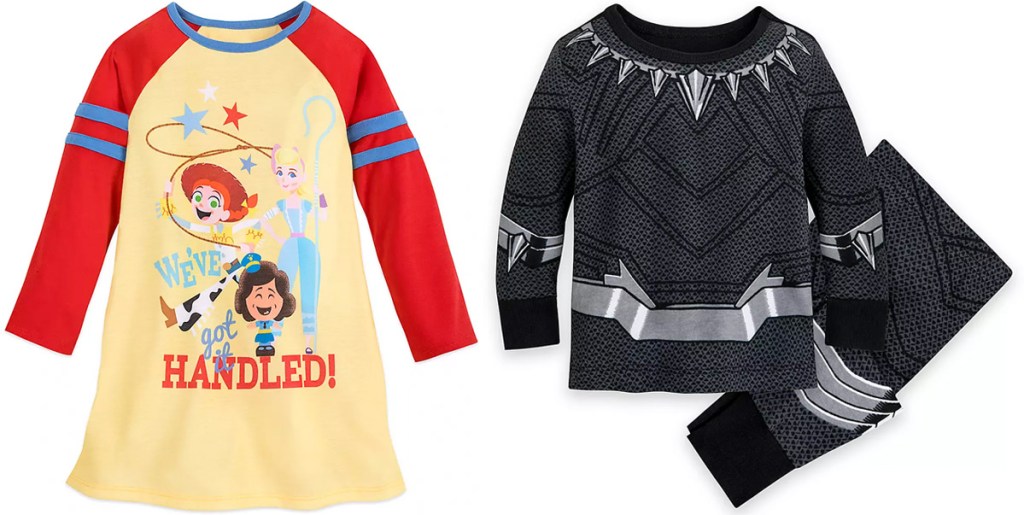 girls toy story sleep shirt and boys black panther pajama set