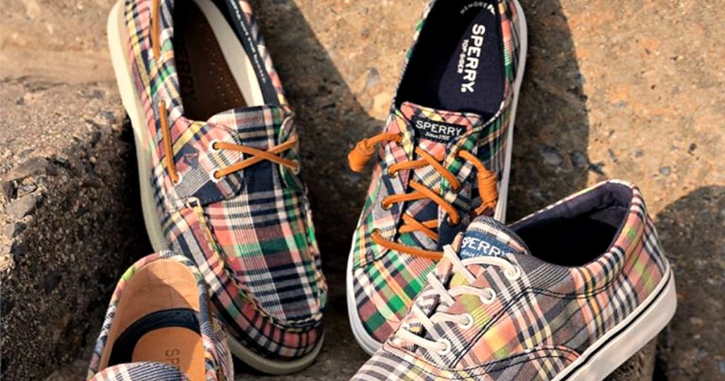 Sperry plaid shoes on steps