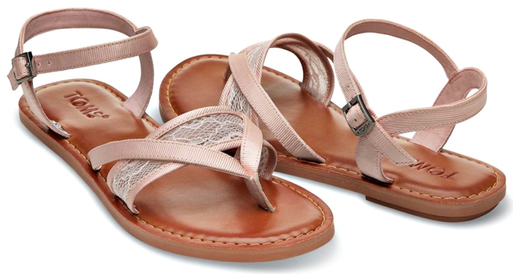 TOMS Petal Pink Lace Grosgrain Lexie Leather Sandals