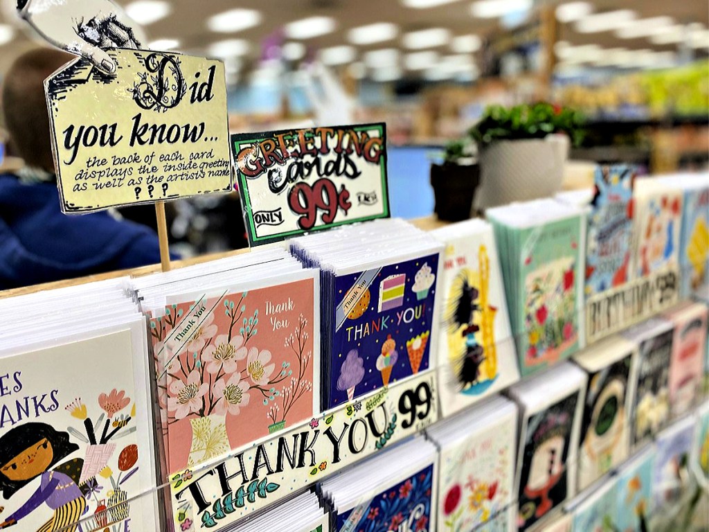 Trader Joe's Greeting Cards on display rack