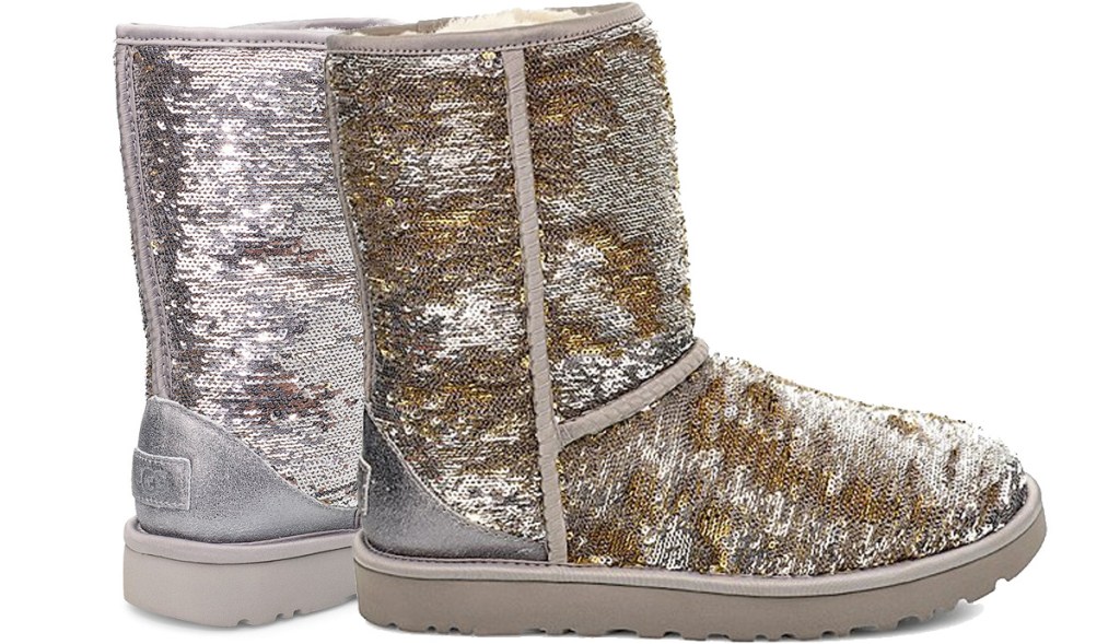 womens ugg boots covered in gold and silver reversible sequins