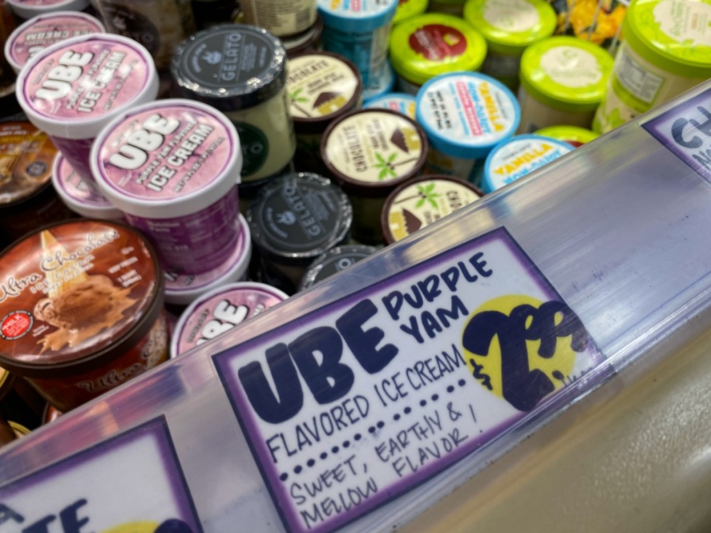 Ube Ice cream in freezer at Trader Joe's