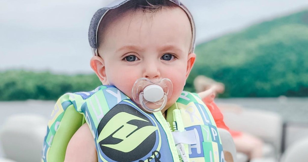 baby wearing life jacket